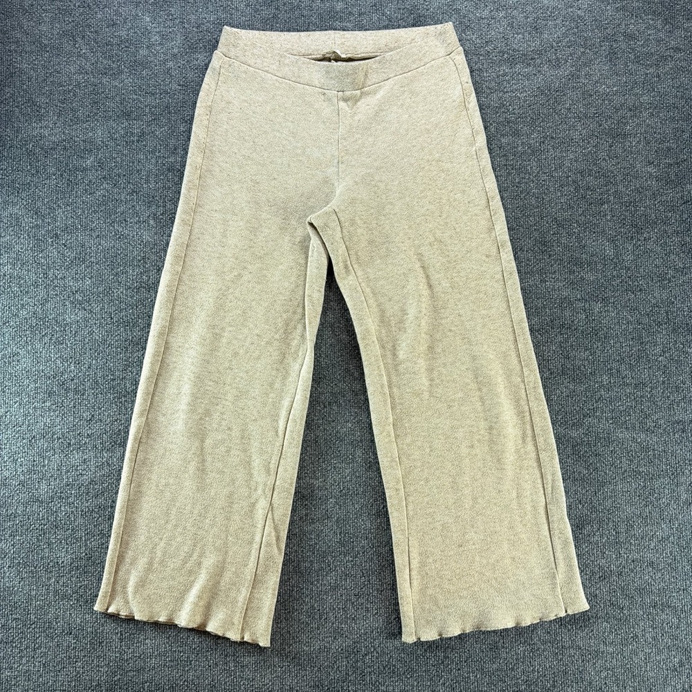Scout Italy Womens Wide Leg Knit Pants Beige Lettuce Edge Culotees Small Fall